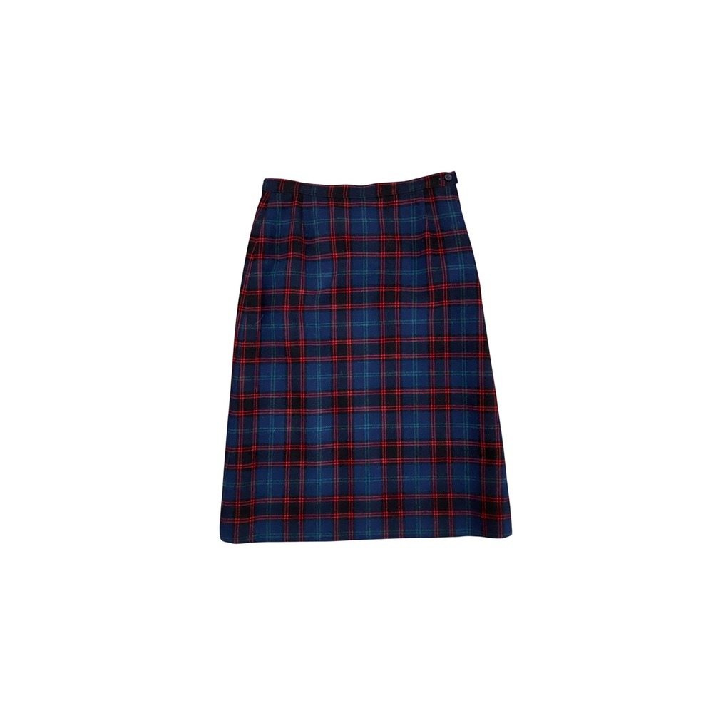 Vintage Pendleton Wool Plaid Skirt Navy Blue Red Green High Waist Midi USA Made